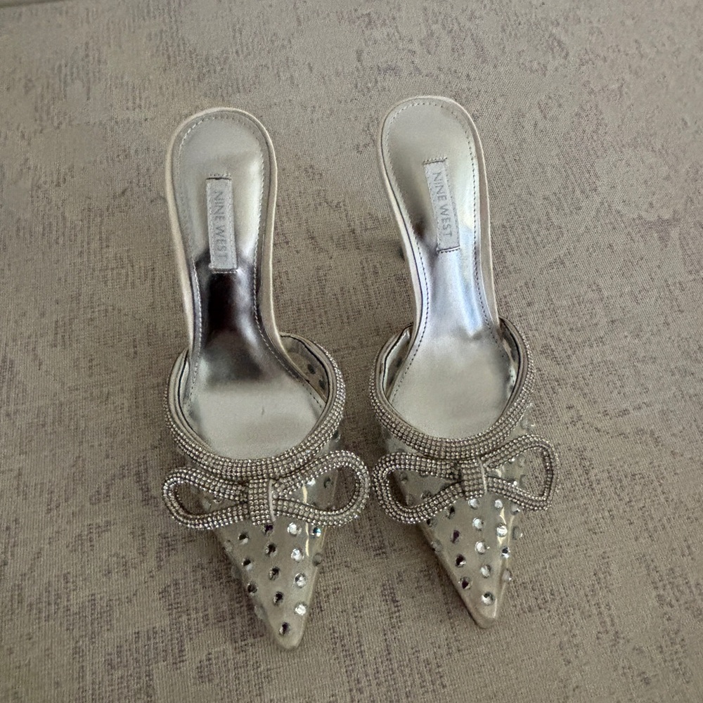 Nine West Silver Rhinestone Crystal Embellished Heels